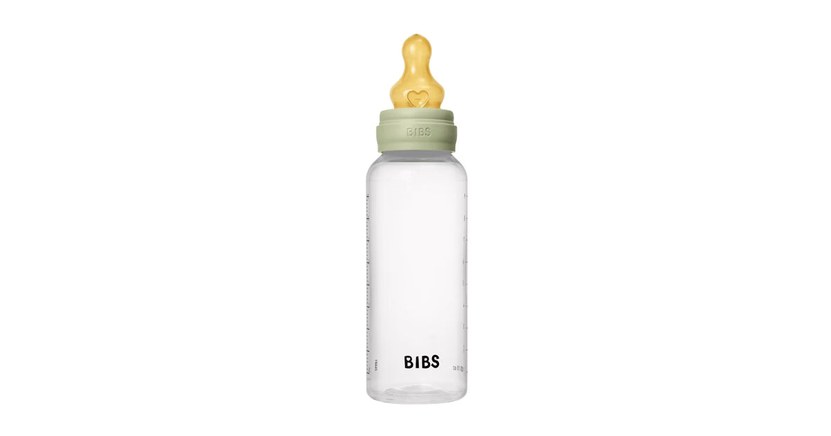 BIBS Glass Baby Bottle Complete Set 240ml Latex - Sage
