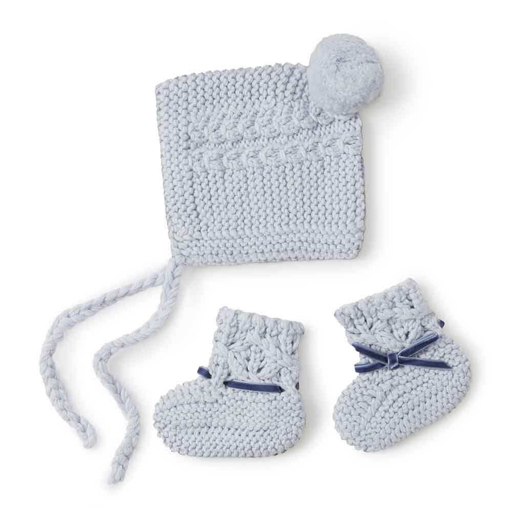 Snuggle Hunny, Blue Merino Wool Bonnet & Booties