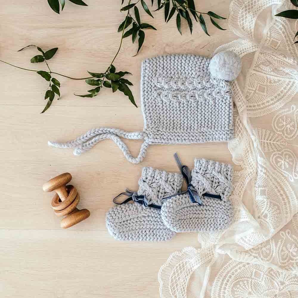 Snuggle Hunny, Blue Merino Wool Bonnet & Booties