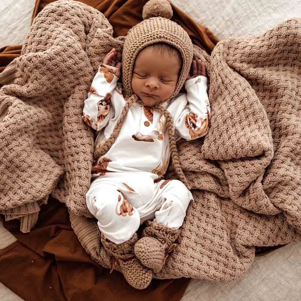 Snuggle hunny, Fawn Merino Wool Bonnet & Booties