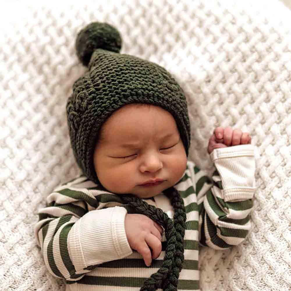 Snuggle Hunny, Olive Merino Wool Bonnet & Booties