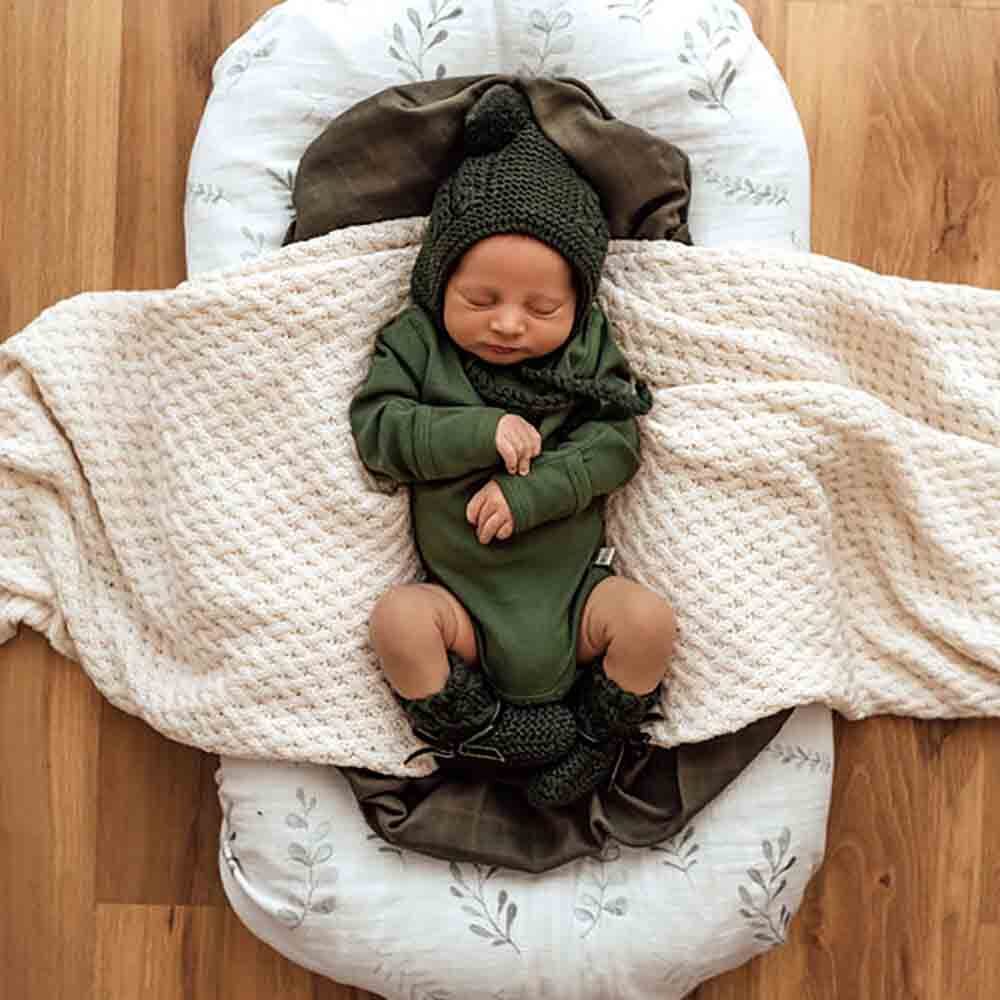Snuggle Hunny, Olive Merino Wool Bonnet & Booties