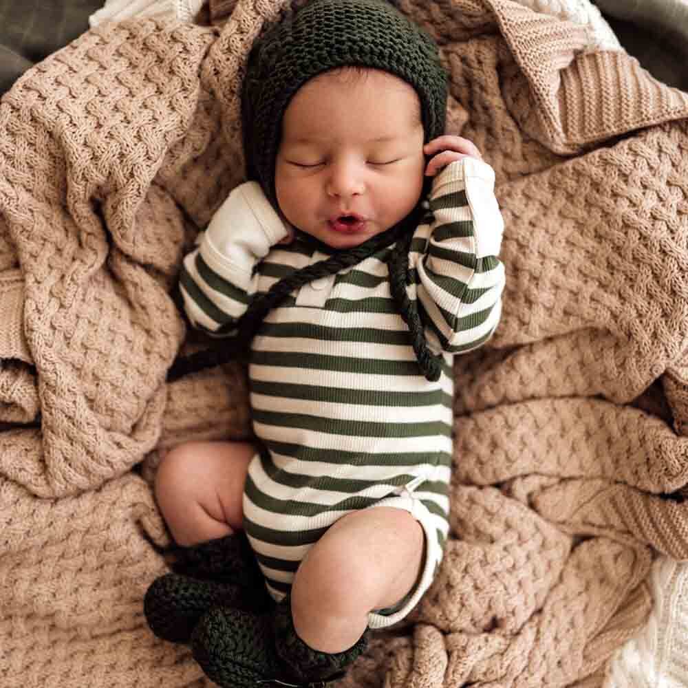 Snuggle Hunny, Olive Merino Wool Bonnet & Booties