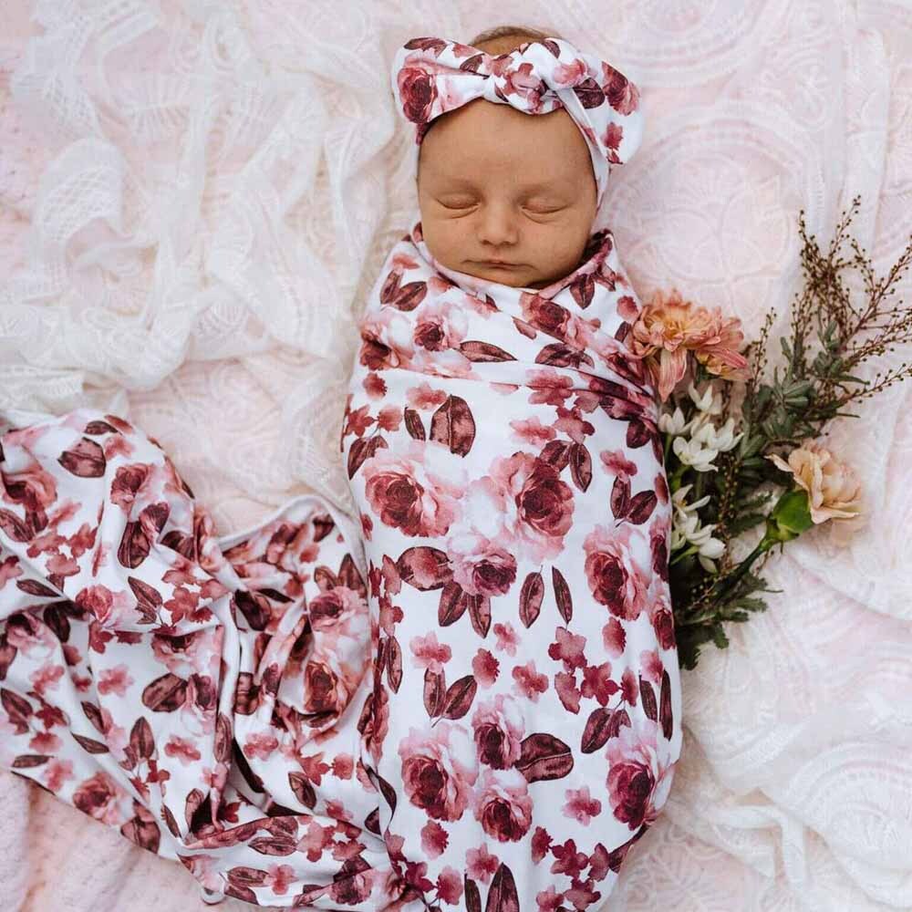 Snuggle Hunny, Fleur Baby Jersey Wrap & Topknot Set
