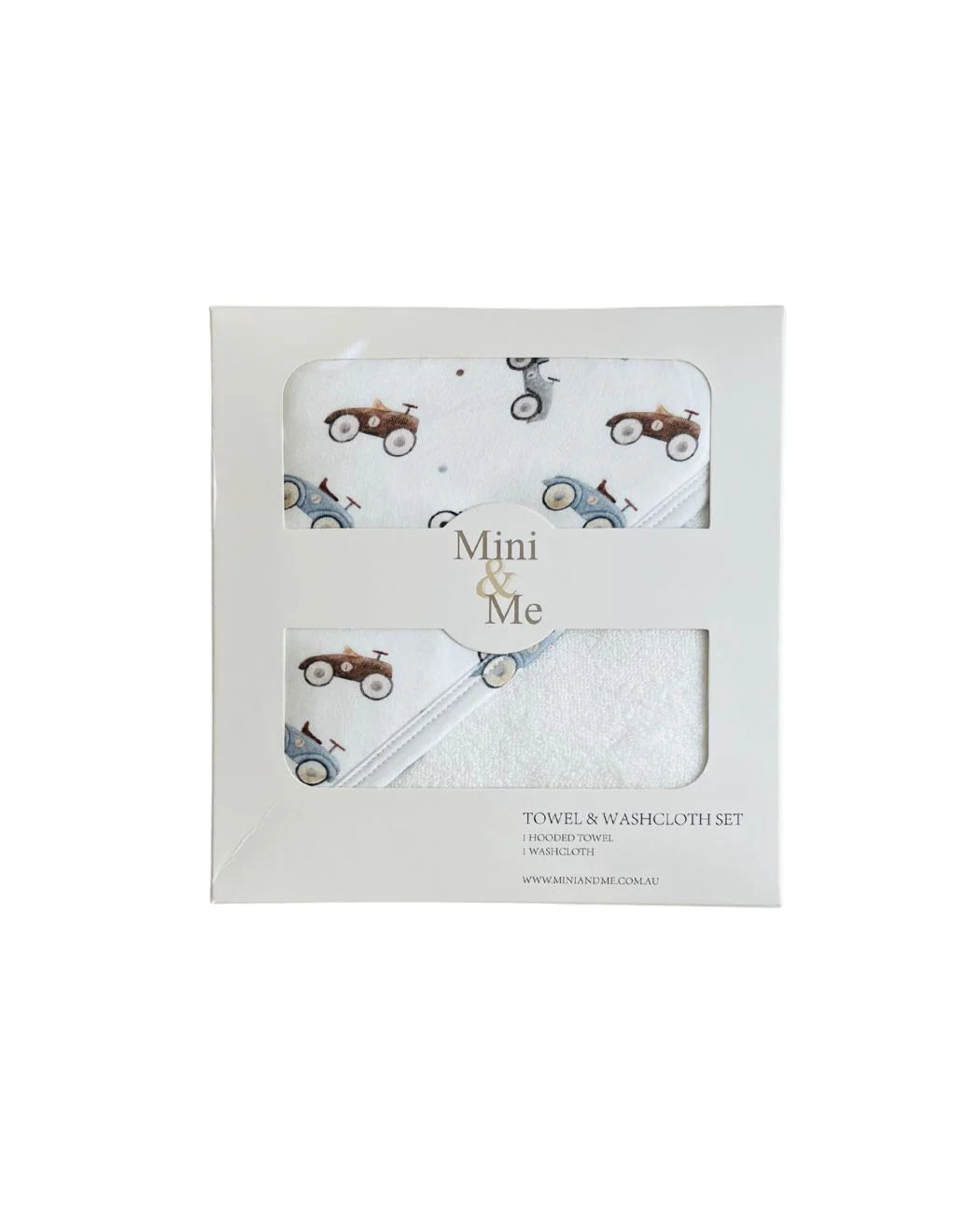 Mini & Me HOODED TOWEL & WASH CLOTH SET CARS