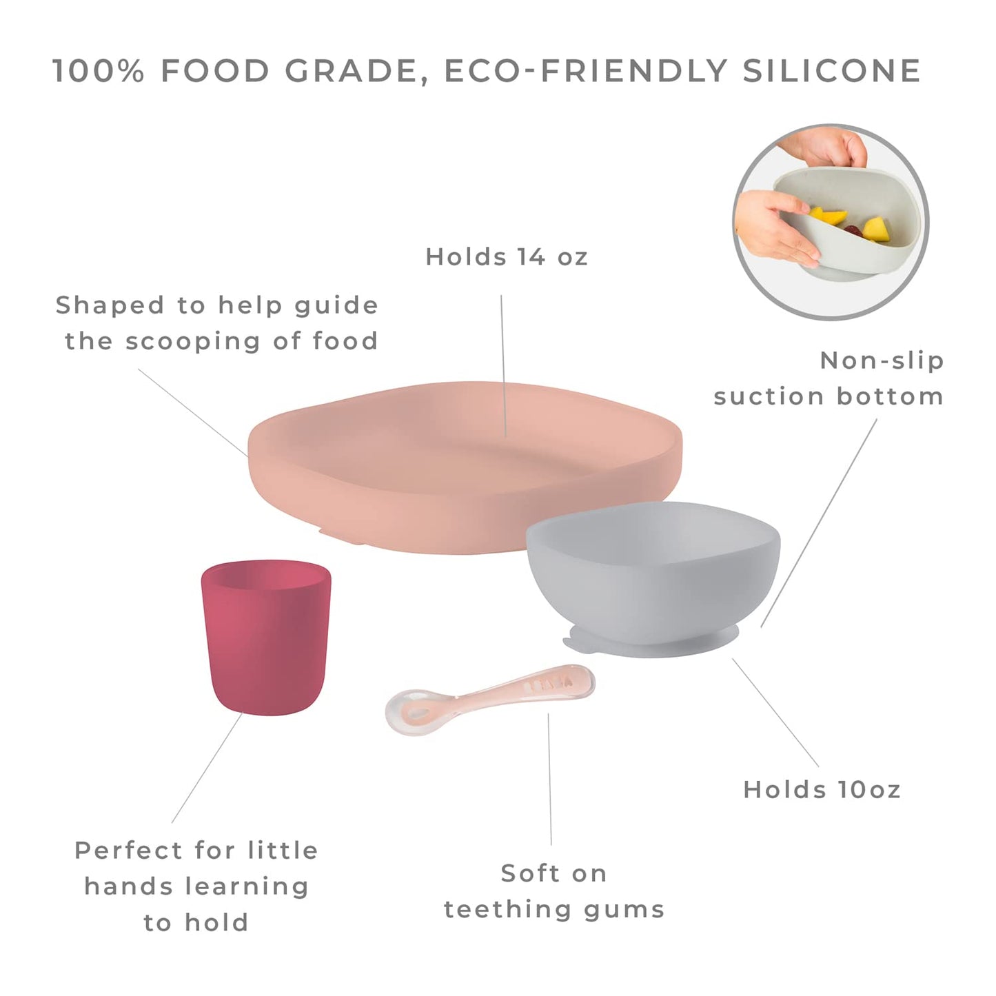 BEABA SILICONE SUCTION MEAL SET - PINK