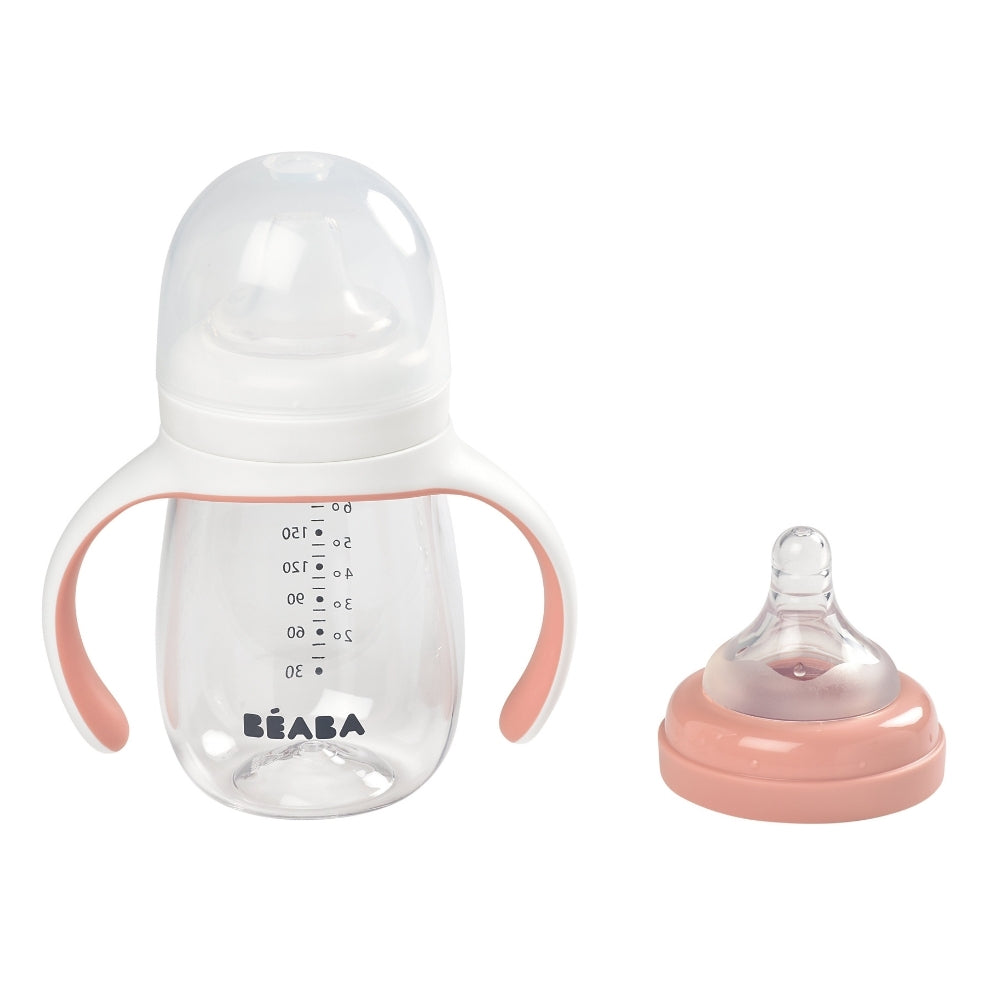 BEABA 2-IN-1 BOTTLE TO SIPPY LEARNING CUP 210ML - VINTAGE PINK
