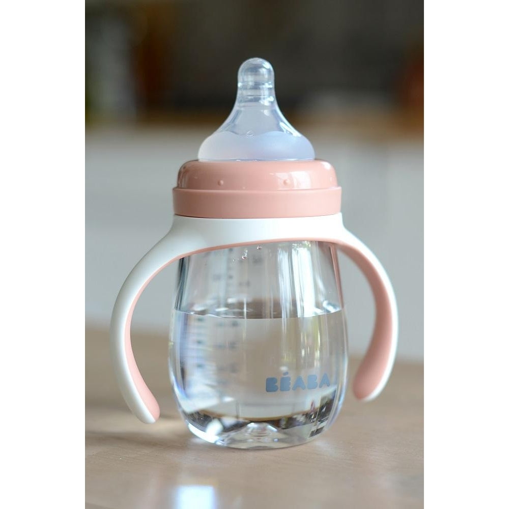 BEABA 2-IN-1 BOTTLE TO SIPPY LEARNING CUP 210ML - VINTAGE PINK