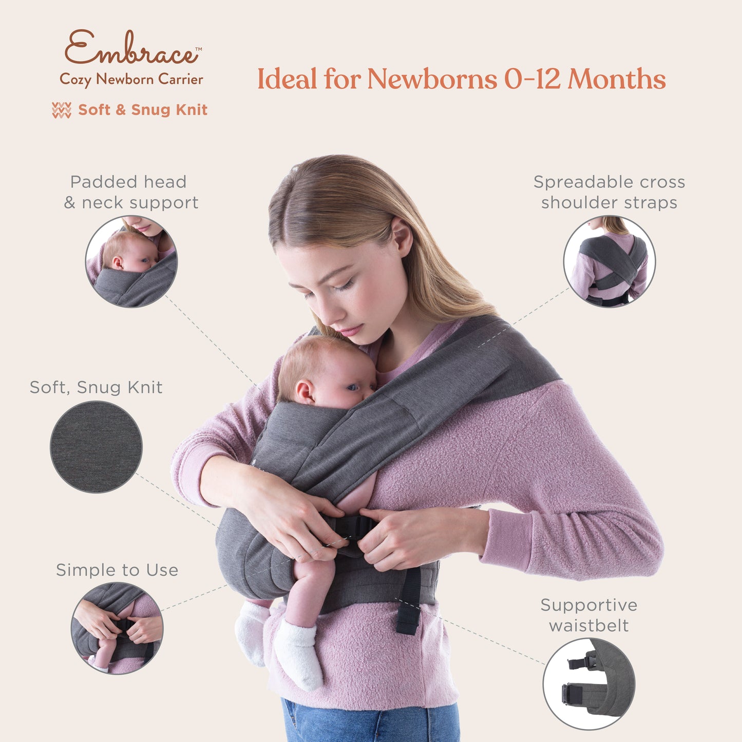 ERGOBABY EMBRACE NEWBORN CARRIER - HEATHER GREY