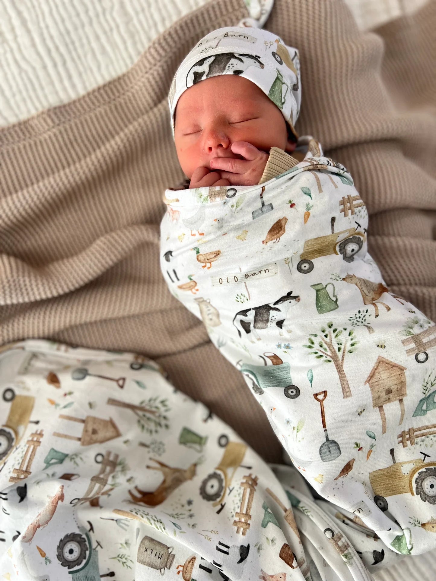 Mini & Me ORGANIC JERSEY BABY WRAP SET FARM LIFE