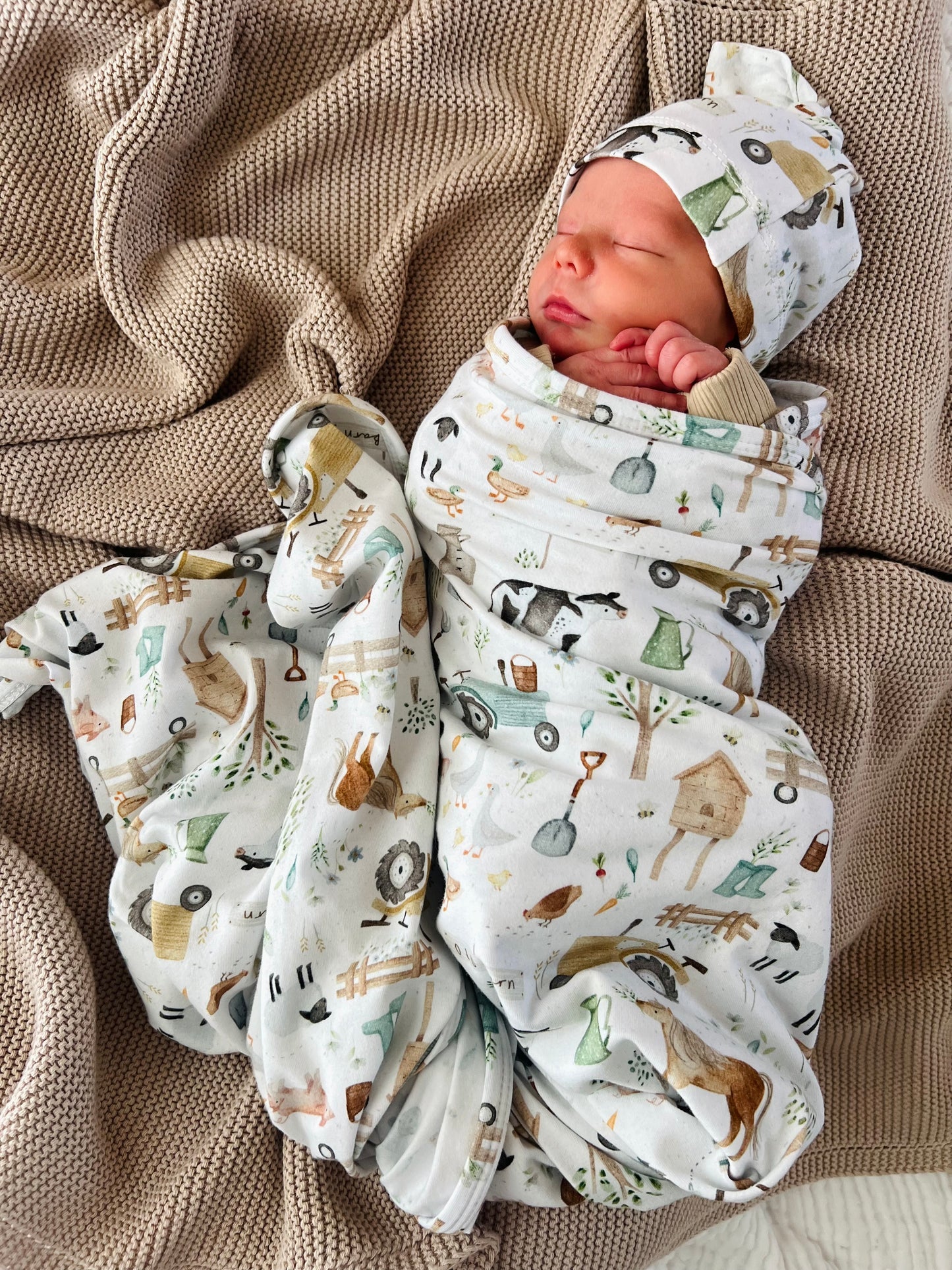 Mini & Me ORGANIC JERSEY BABY WRAP SET FARM LIFE