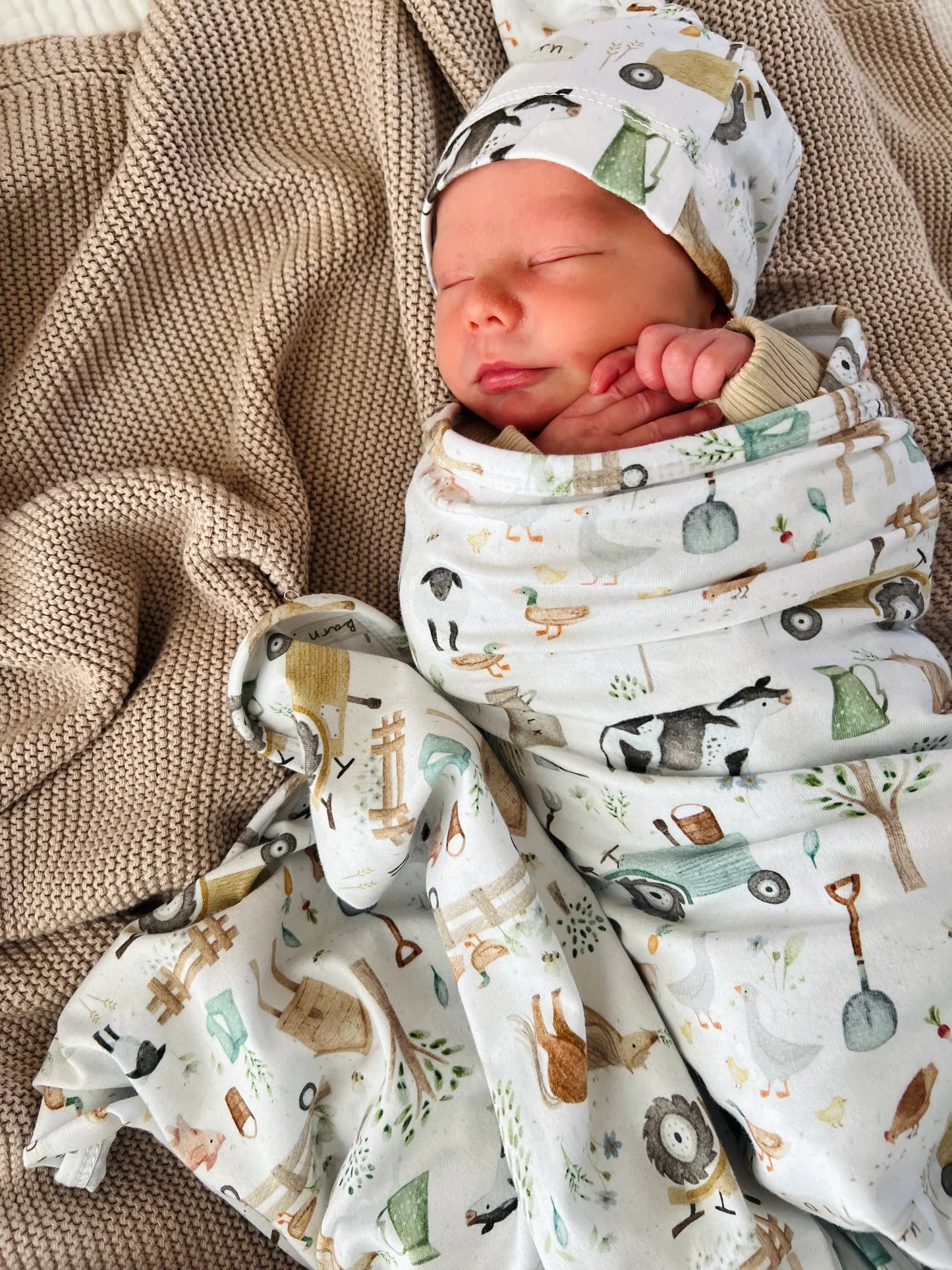 Mini & Me ORGANIC JERSEY BABY WRAP SET FARM LIFE