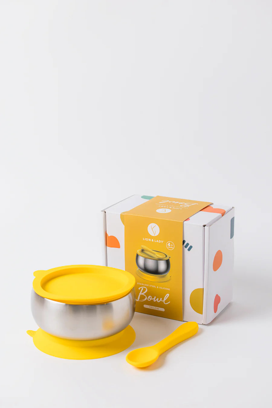 Lion & Lady 18/8 Stainless Steel Feeding Bowl with silicone suction base, airtight lid and spoon