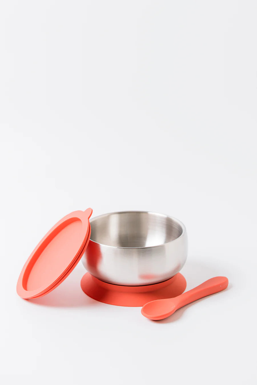 Lion & Lady 18/8 Stainless Steel Feeding Bowl with silicone suction base, airtight lid and spoon