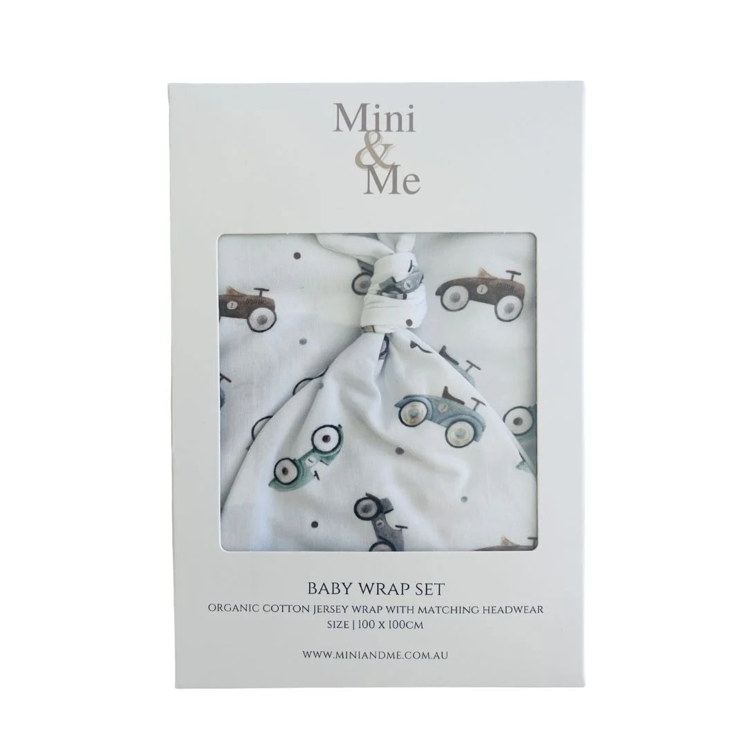 Mini & Me ORGANIC JERSEY BABY WRAP SET CARS