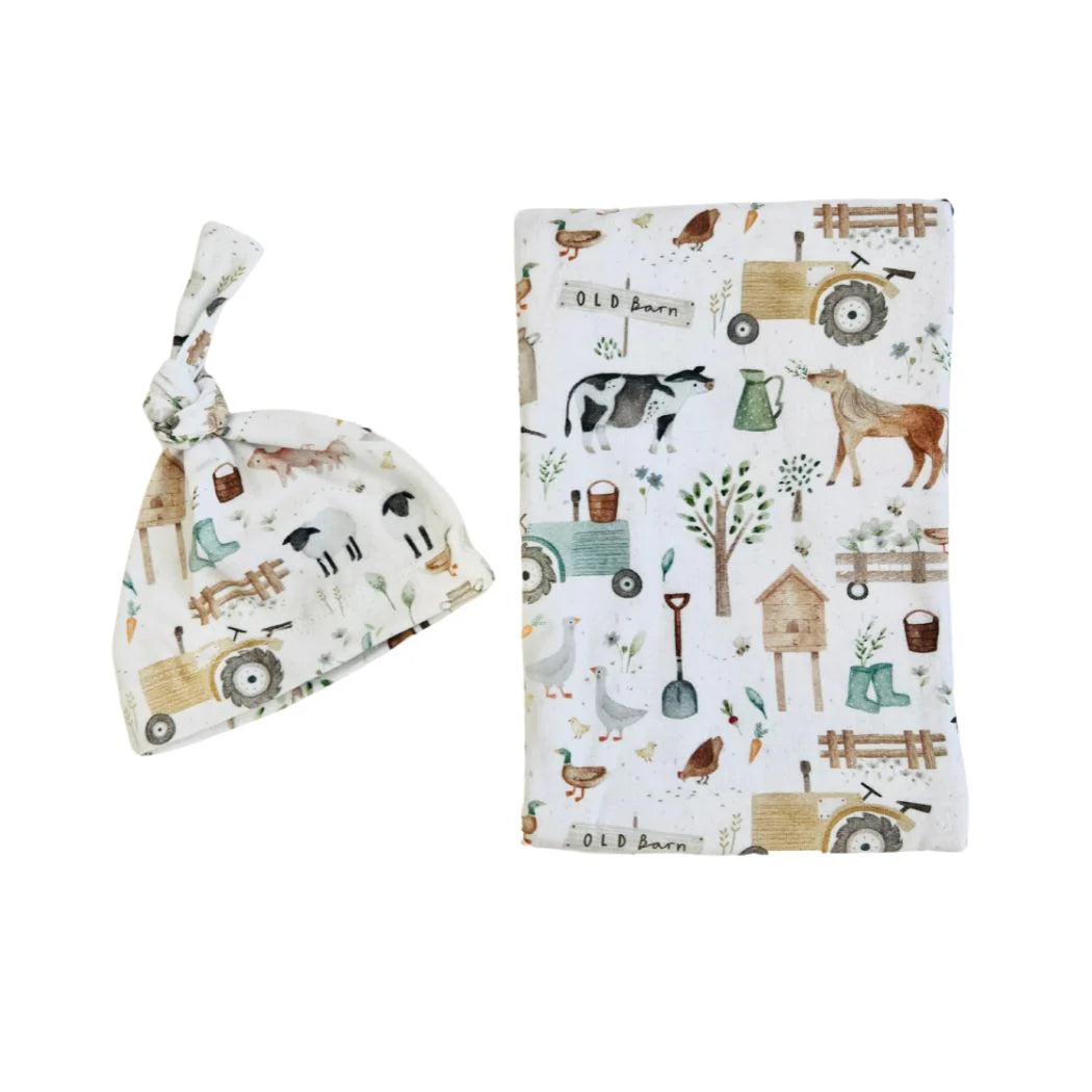 Mini & Me ORGANIC JERSEY BABY WRAP SET FARM LIFE