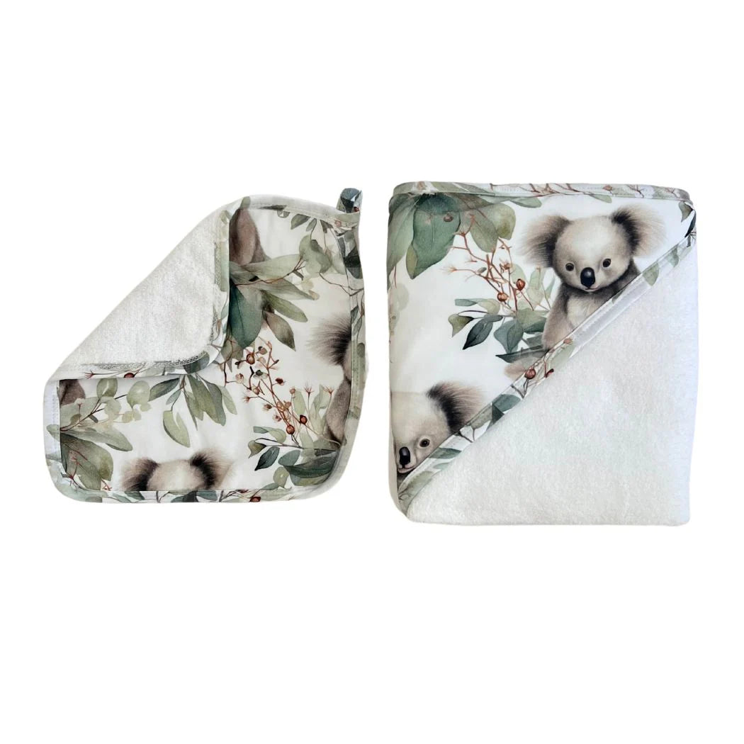 HOODED TOWEL & WASH CLOTH SET CUDDLY KOALA