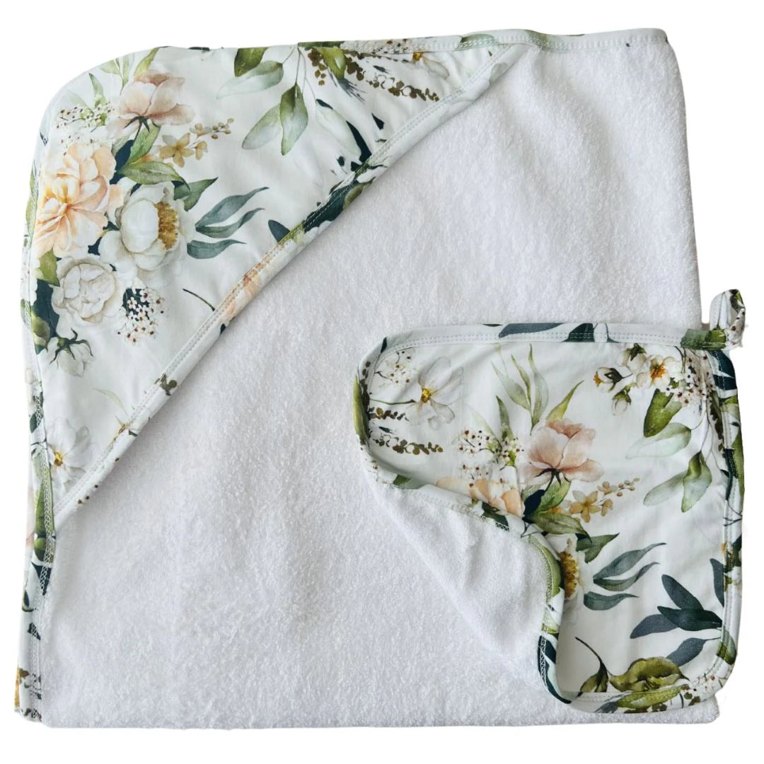 Mini & Mini HOODED TOWEL & WASH CLOTH SET IVY