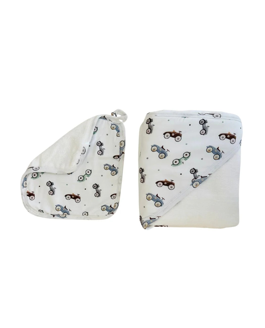 Mini & Me HOODED TOWEL & WASH CLOTH SET CARS