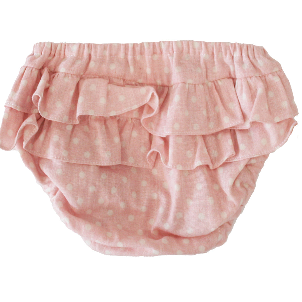 ALIMROSE Ruffle Bloomers Small Pink White Spot 3-6 mths
