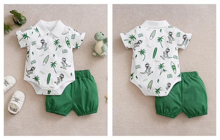 GiggleBubs Baby boy Cloth Set Summer Toddler Outfit dinosaur print pants with Cotton short sleeve Shirt
