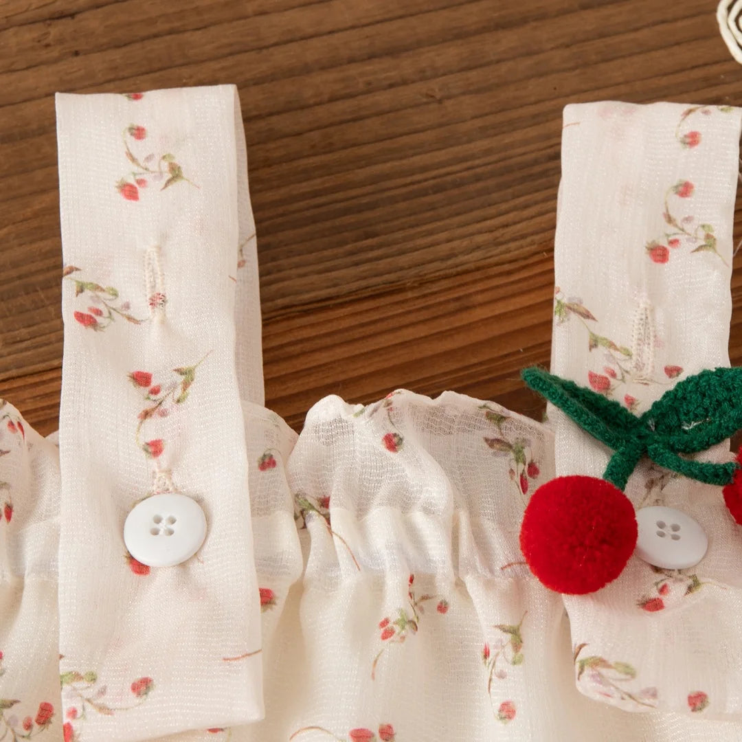 GiggleBubs Baby Girl Summer Full Printed Floral Cherry Halter Dress Set With Maching Summer Hat(Tight Inventory)