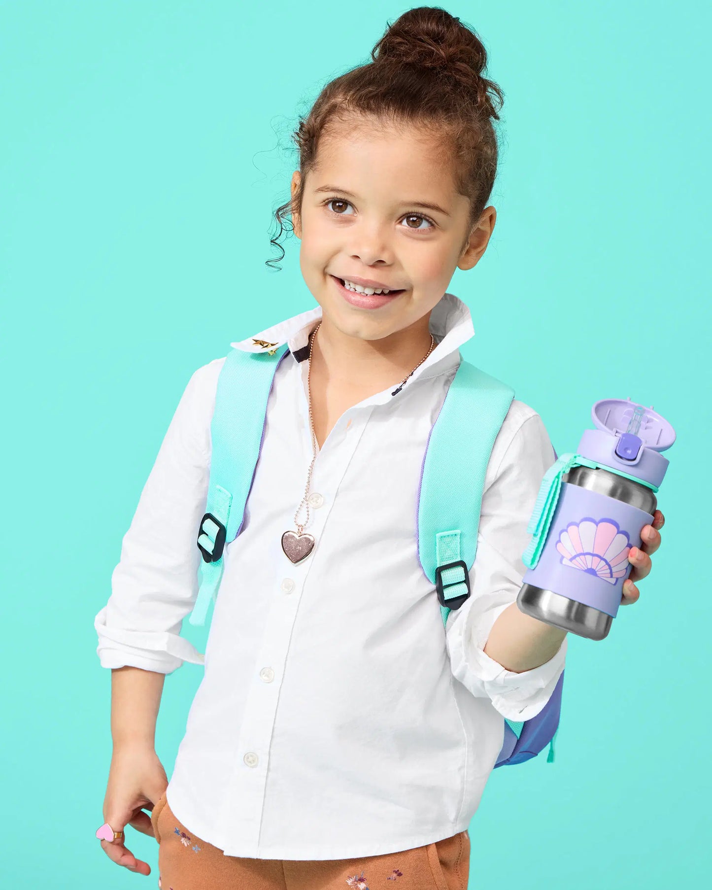 SKIP HOP SPARK STYLE STAINLESS STEEL STRAW BOTTLE - SEASHELL