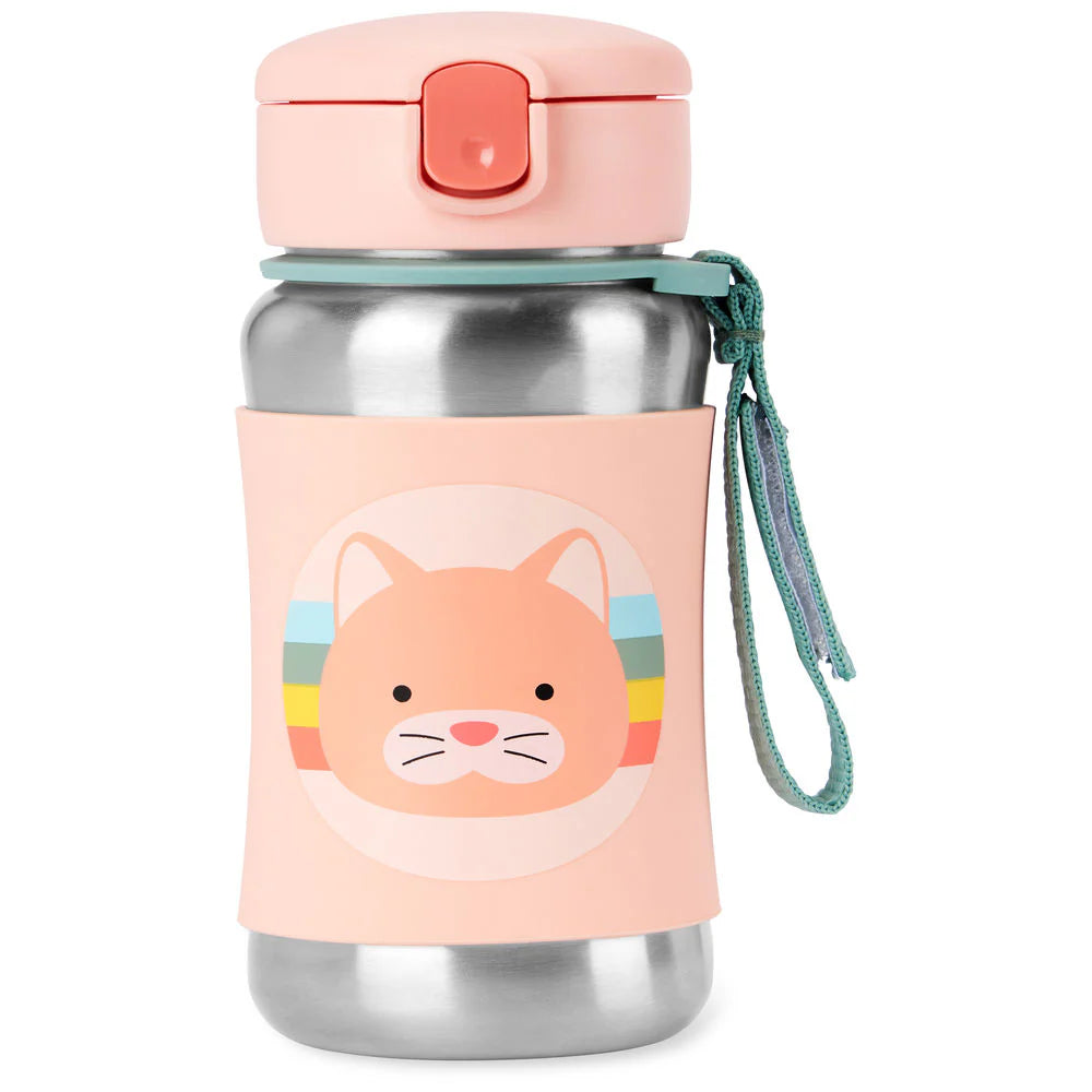 Skip Hop Zoo Stainless Steel Straw Bottle, Cat