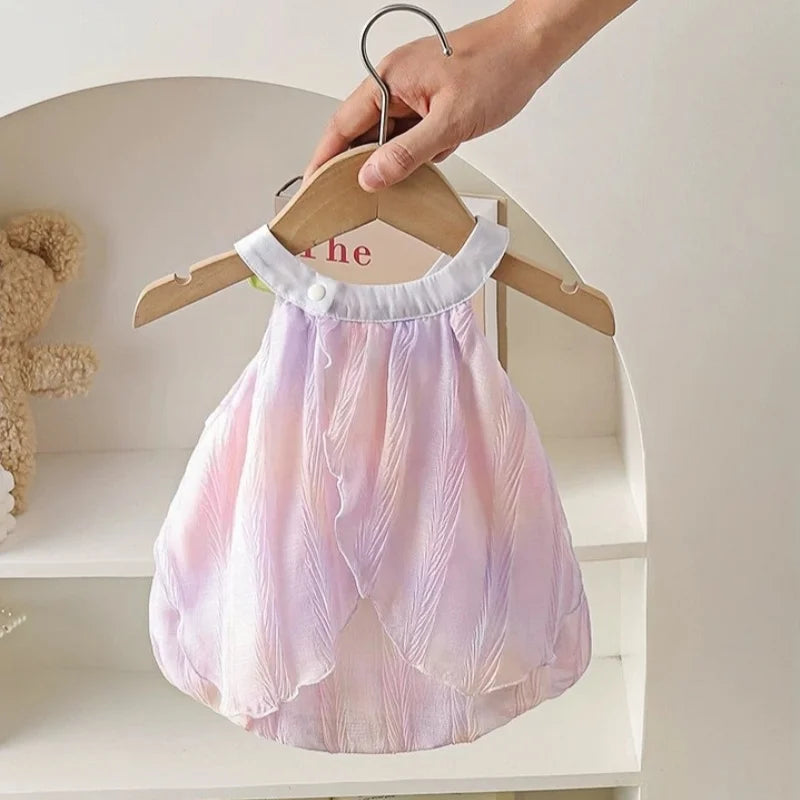 GiggleBub Baby Girls' Tulip Decor Inspired Iridescent Halter Sling Princess Romper Dress