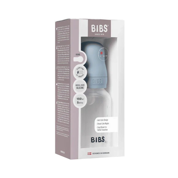 BIBS Baby Bottle Complete Set 150ml Silicone - Baby Blue