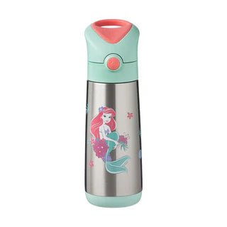 b.box insulated drink bottle with Mermaid & Friends design, aqua and orange lid and stainless steel body
