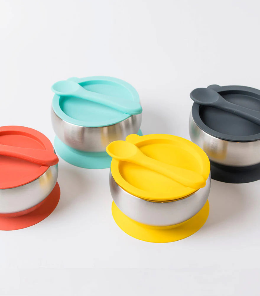 Lion & Lady 18/8 Stainless Steel Feeding Bowl with silicone suction base, airtight lid and spoon