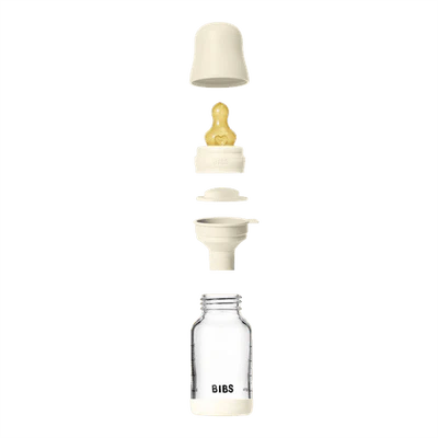 BIBS Glass Baby Bottle Complete Set 120ml Latex - Ivory