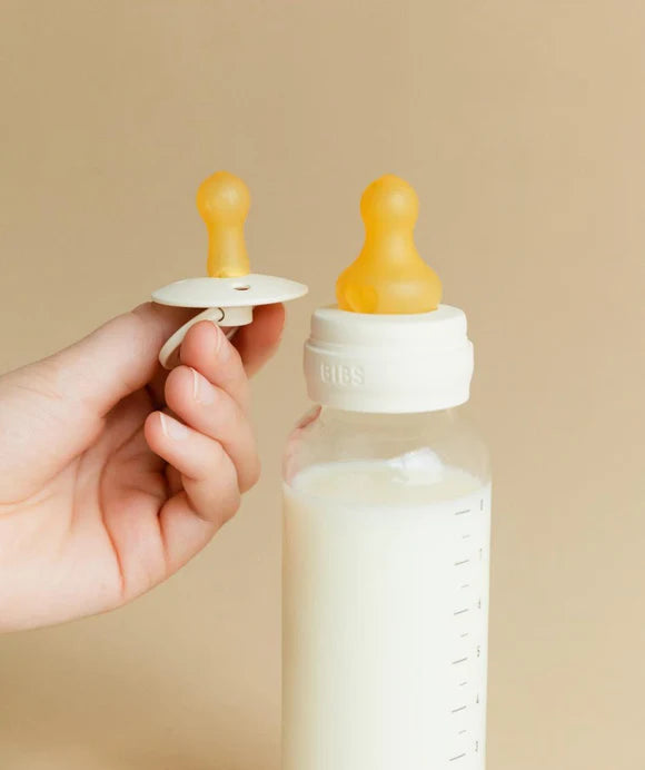 BIBS Glass Baby Bottle Complete Set 120ml Latex - Ivory