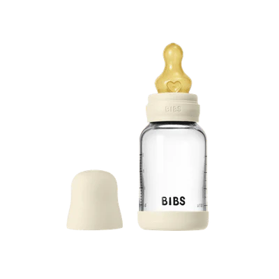 BIBS Glass Baby Bottle Complete Set 120ml Latex - Ivory