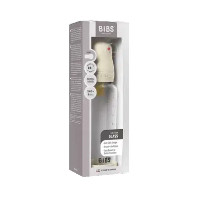 BIBS Glass Baby Bottle Complete Set 240ml Latex Ivory