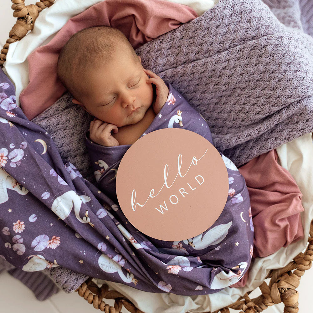 Snuggle Hunny, Midnight Swan Organic Jersey Wrap & Topknot Set