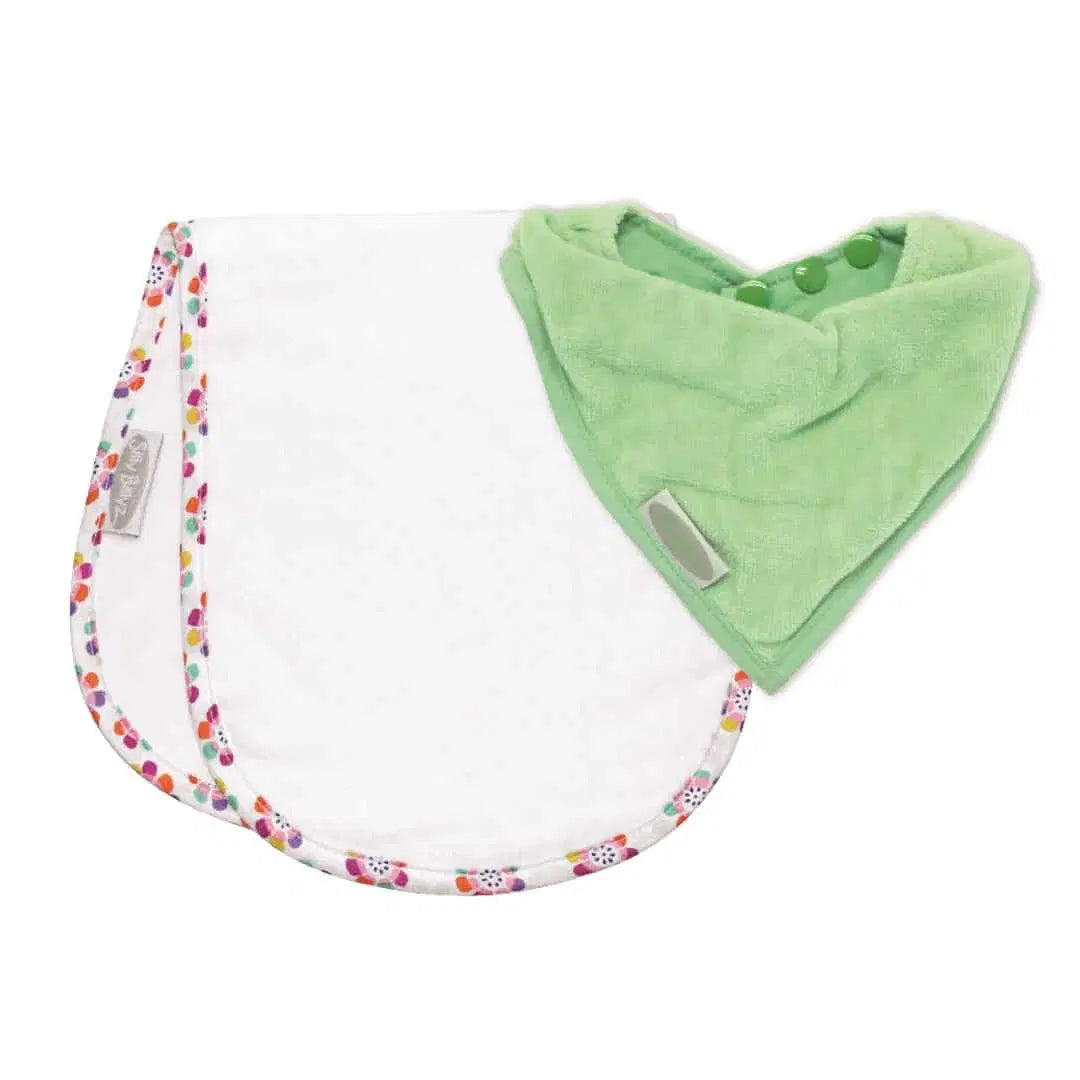 SILLY BILLYZ SHOULDER BIB/BANDANA SET - MINT PANSY - Bubs Universe