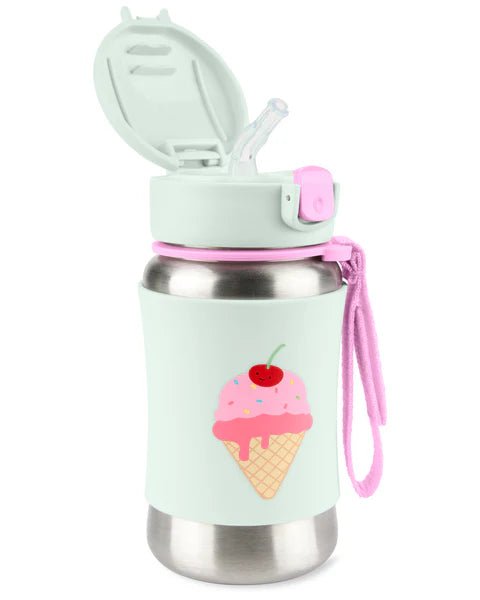 Skip Hop Spark Style Stainless Steel Straw Bottle 350ml - Ice Cream - Bubs Universe