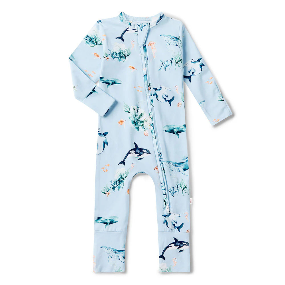 Snuggle Hunny, Blue Ocean Organic Snugglesuit Convertible Romper