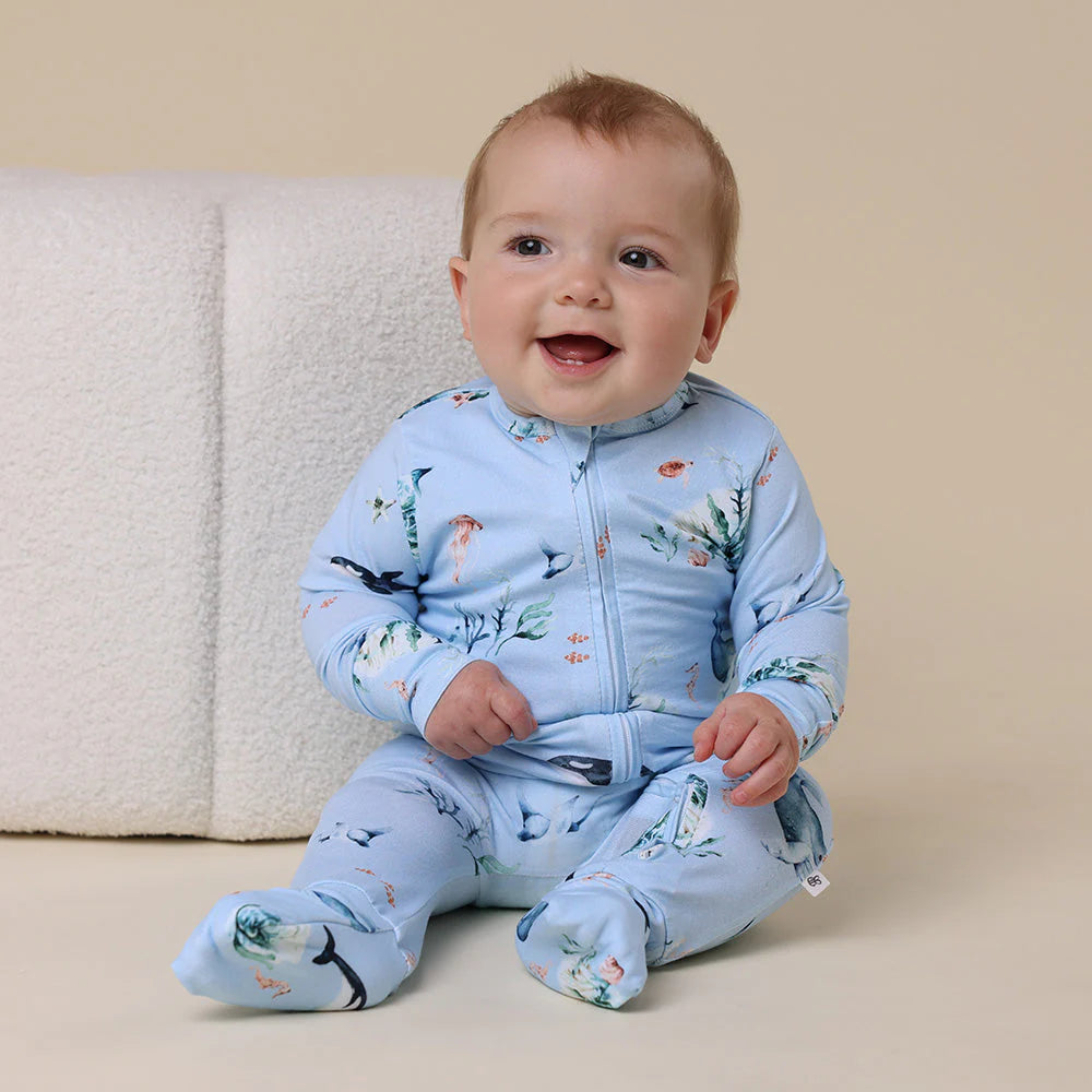Snuggle Hunny, Blue Ocean Organic Snugglesuit Convertible Romper