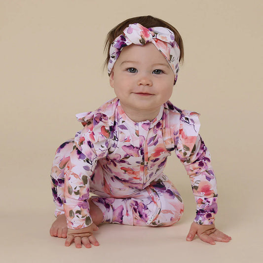 Snuggle Hunny, Blushing Beauty Organic Snugglesuit Convertible Romper with Frill