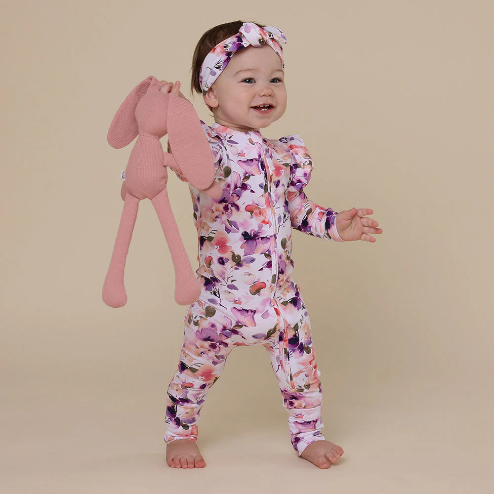Snuggle Hunny, Blushing Beauty Organic Snugglesuit Convertible Romper with Frill