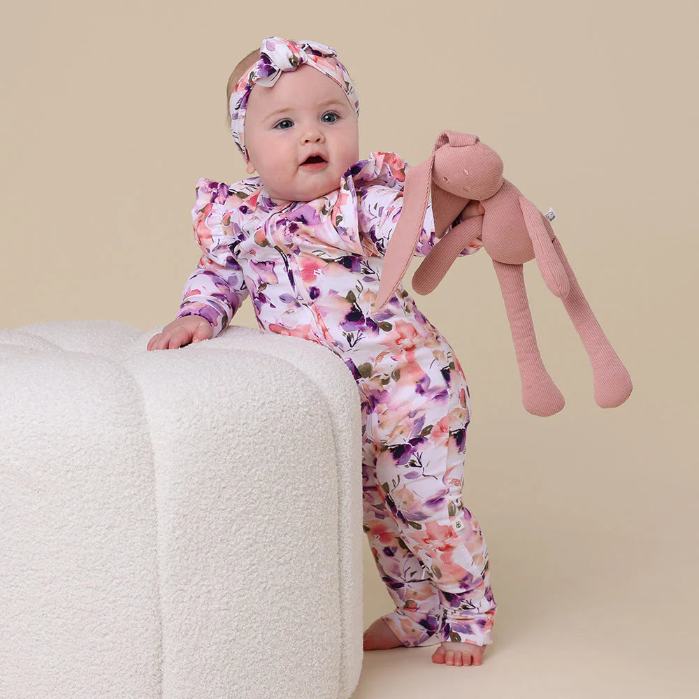 Snuggle Hunny, Blushing Beauty Organic Snugglesuit Convertible Romper with Frill