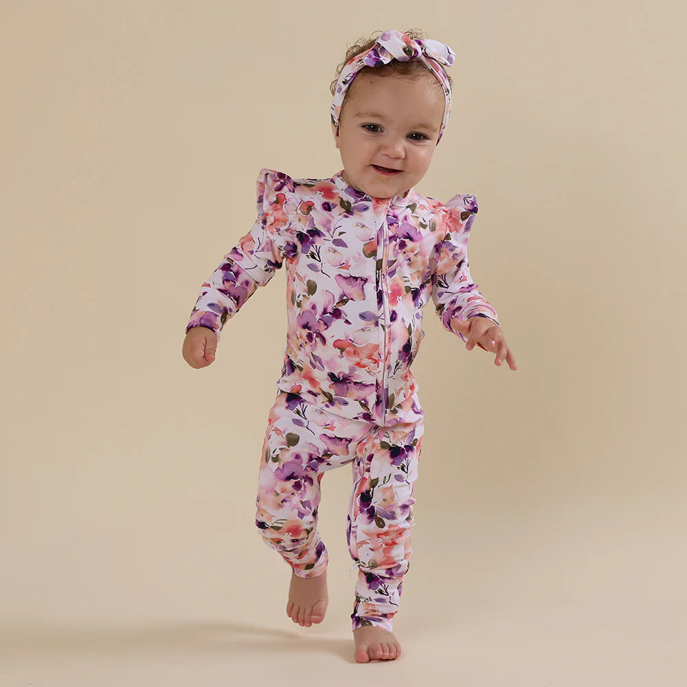 Snuggle Hunny, Blushing Beauty Organic Snugglesuit Convertible Romper with Frill
