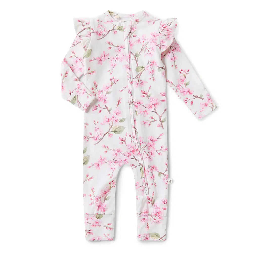 Snuggle Hunny, Cherry Blossom Organic Snugglesuit Convertible Romper with Frill