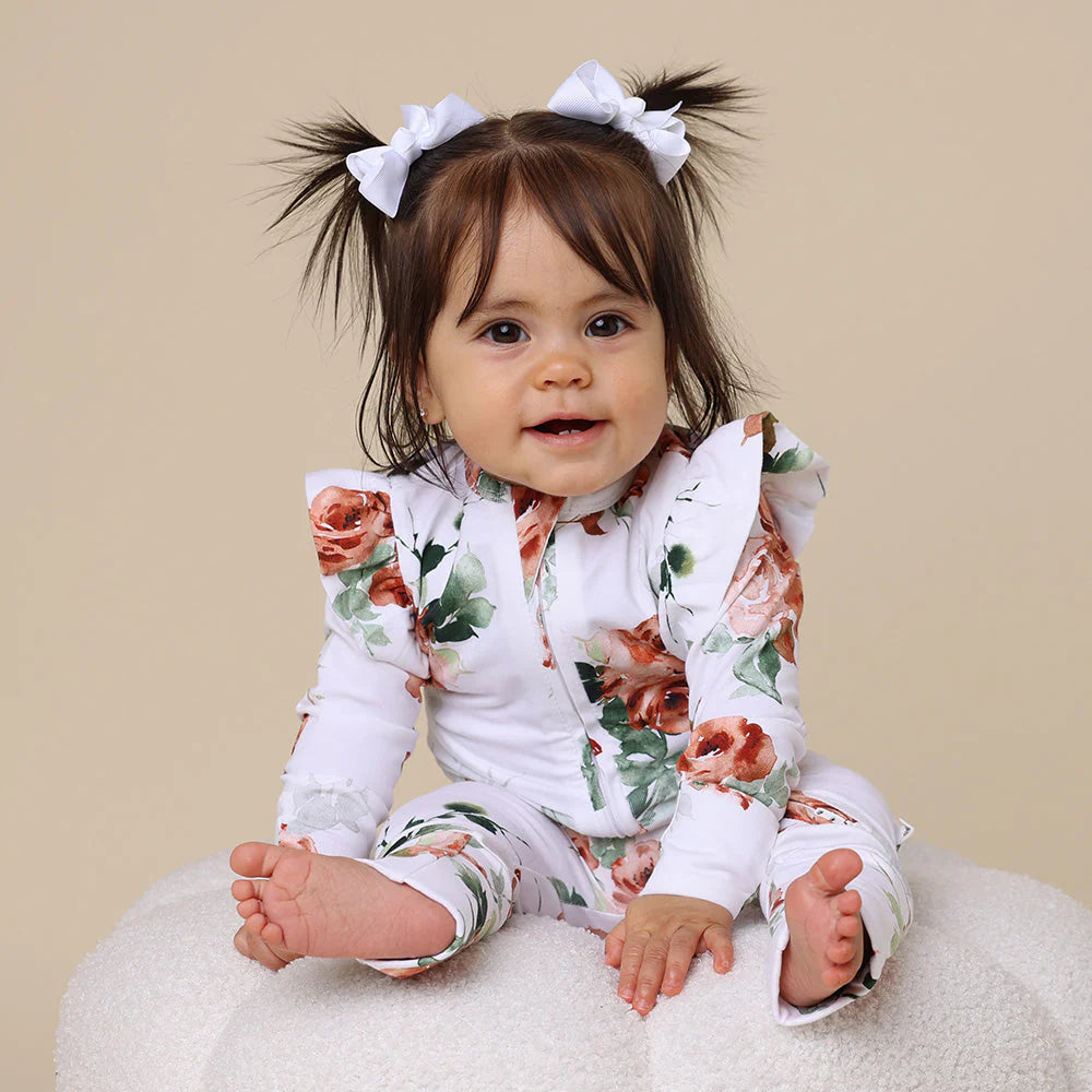 Snuggle Hunny, Rosebud Organic Snugglesuit Convertible Romper with Frill