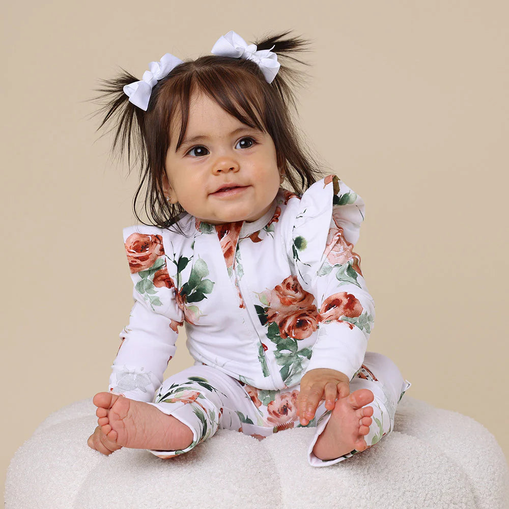 Snuggle Hunny, Rosebud Organic Snugglesuit Convertible Romper with Frill