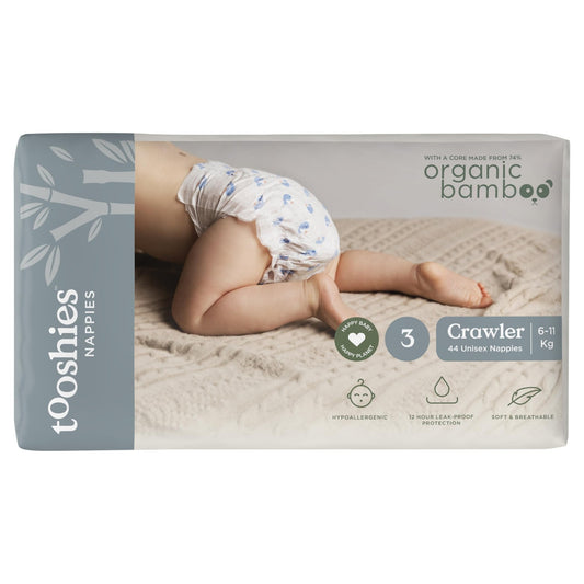 Tooshies 74% Organic Bamboo Nappies Size 3 Crawler 6 - 11kg , 2x 44pk - Bubs Universe
