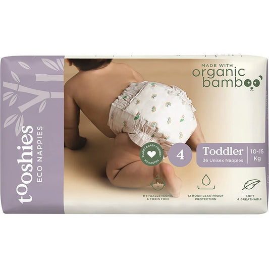 Tooshies 74% Organic Bamboo Nappies Size 4 Toddler 10 - 15kg ,2x36pk $48.42 + GST - Bubs Universe